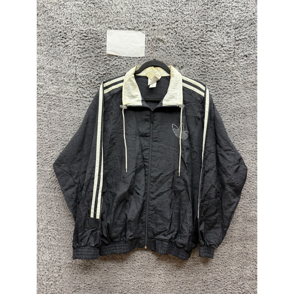 Vintage 90s Adidas Three Stripes Nylon Windbreaker Track Jacket Black Size M